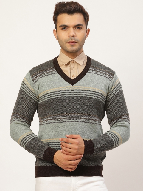 Pierre Carlo Men Brown & Grey Striped Pullover