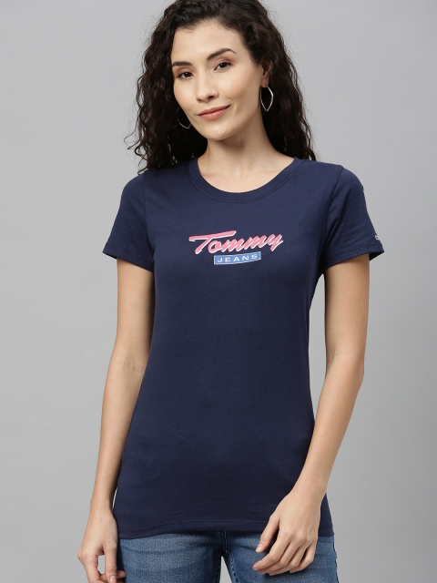 Tommy Hilfiger Women Navy Blue Printed Round Neck T-shirt