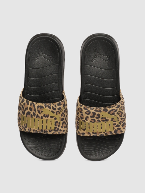 Puma Women Black & Brown Printed Popcat 20 Leo Sliders Sliders