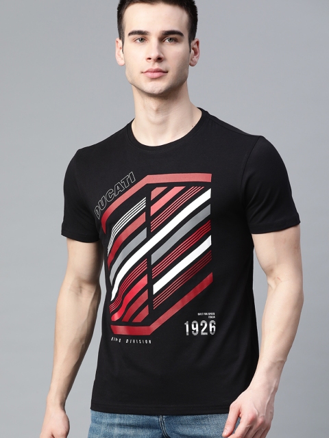 Ducati Men Black & Maroon Printed Round Neck T-shirt