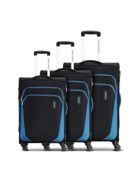 AMERICAN TOURISTER Unisex Set Of 3 Black & Blue Colourblocked Soft-Sided Trolley Suitcases
AMERICAN TOURISTER Unisex Set Of 3 Black & Blue Colourblocked Soft-Sided Trolley Suitcases