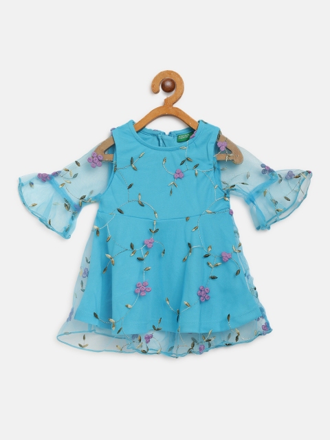 United Colors of Benetton Girls Blue & Purple Embroidered A-Line Dress