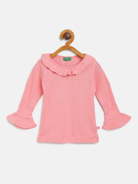 United Colors of Benetton Girls Peach-Coloured Ribbed Fitted Top