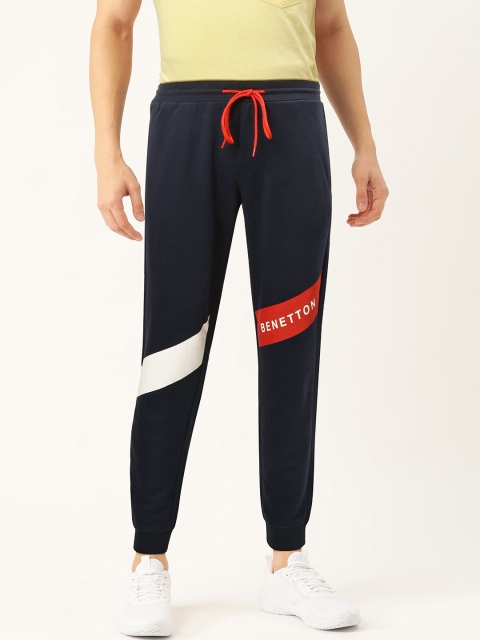 United Colors of Benetton Men Navy Blue Printed Detail Joggers