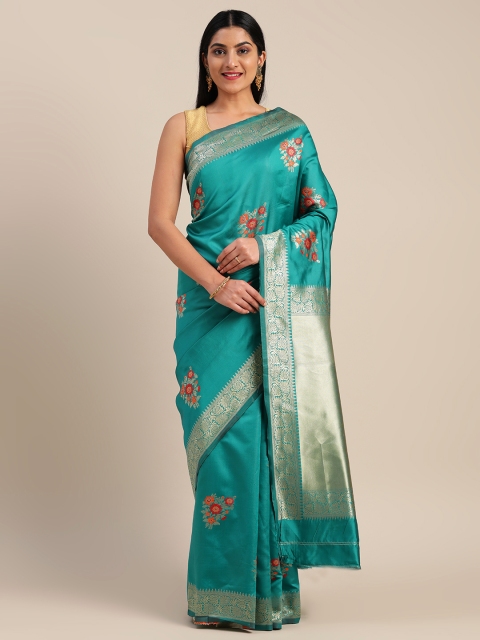 Mitera Teal Blue Art Silk Woven Design Kanjeevaram Saree