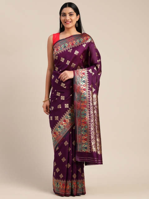 Mitera Burgundy & Gold-Toned Art Silk Woven Design Saree
