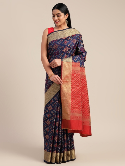 Mitera Navy Blue Art Silk Woven Design Kanjeevaram Saree