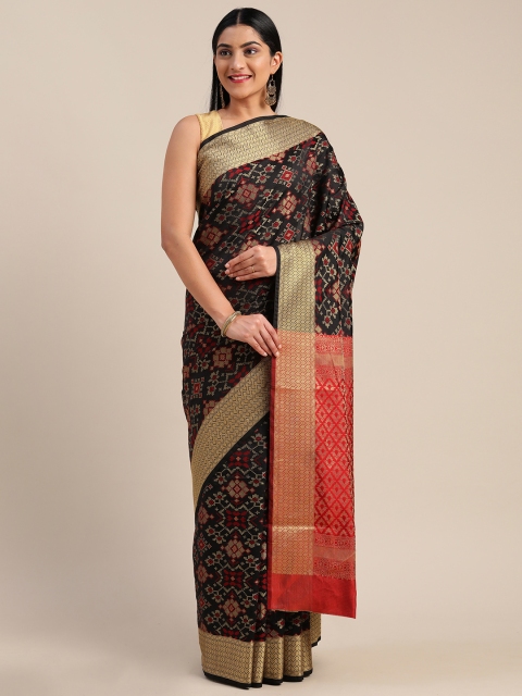 Mitera Black & Gold-Toned Art Silk Woven Design Saree