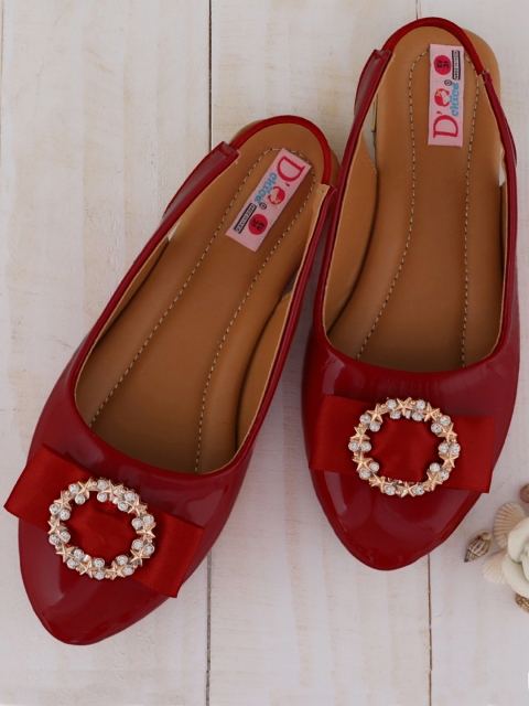DChica Girls Red Embellished Ballerinas