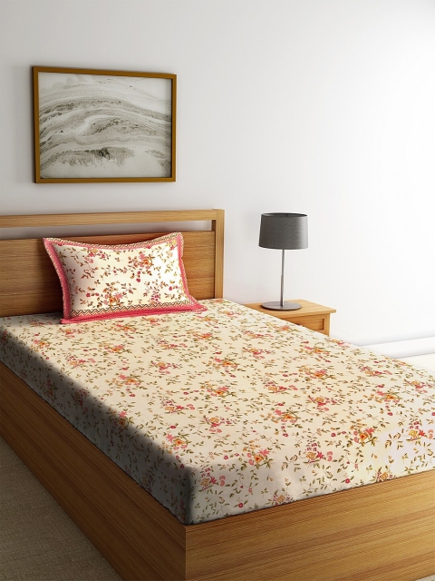 Rajasthan Decor Beige & Red Floral 144 TC Cotton 1 Single Bedsheet with 1 Pillow Covers
Rajasthan Decor Beige & Red Floral 144 TC Cotton 1 Single Bedsheet with 1 Pillow Covers
