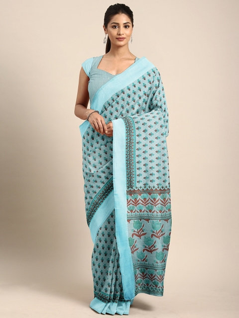KALINI Blue Printed Pure Cotton Saree