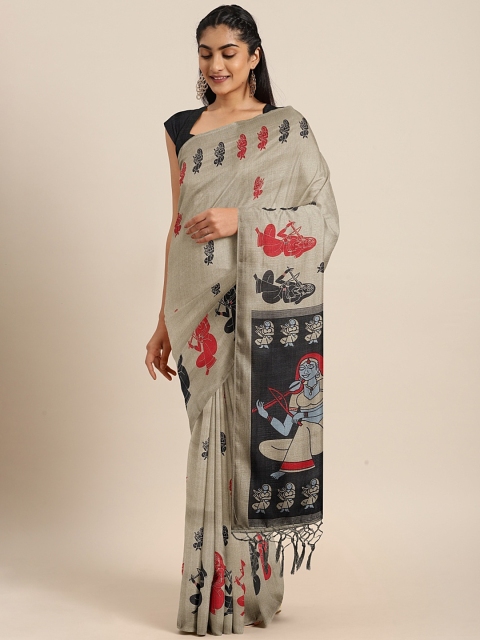 KALINI Grey & Black Art Silk Woven Design Khadi Saree
