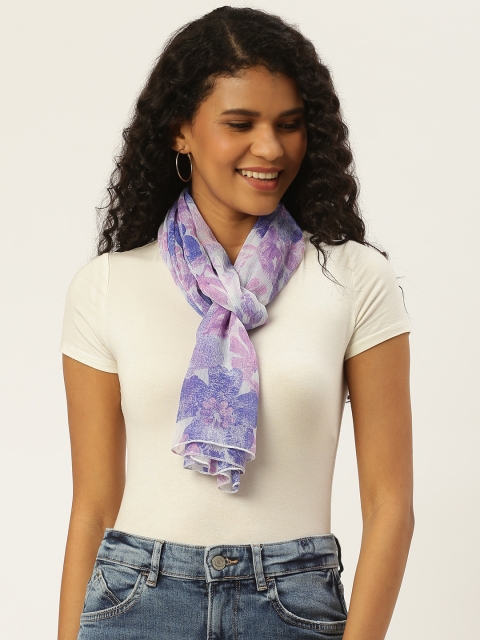 Trend Arrest Women Blue & Purple Floral Printed Stole