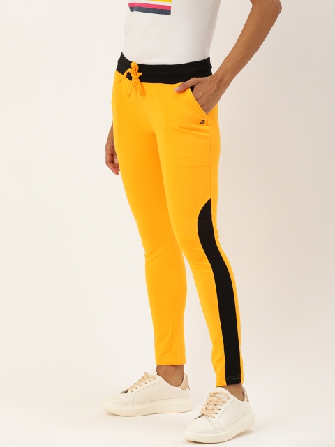 Genius18 Women Orange & Black Colourblocked Joggers, Yellow