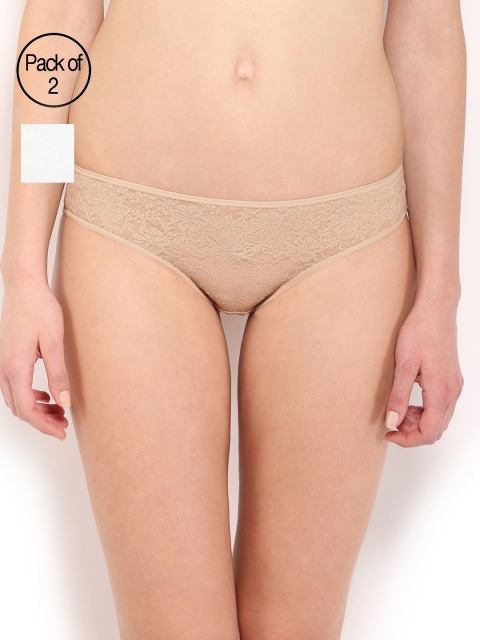 Amante Women Pack of 2 Lace Bikini Briefs, Nude