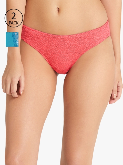 Amante Women Pack of 2 Lace Briefs, Coral