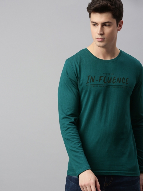 WROGN Men Teal Green Printed Round Neck T-shirt