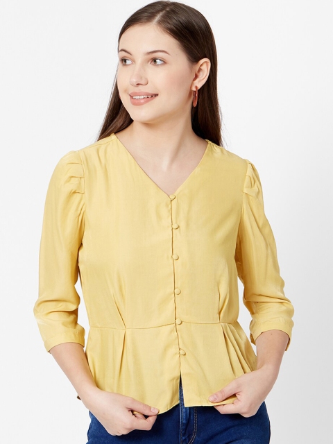 Kraus Jeans Women Yellow Solid Peplum Top