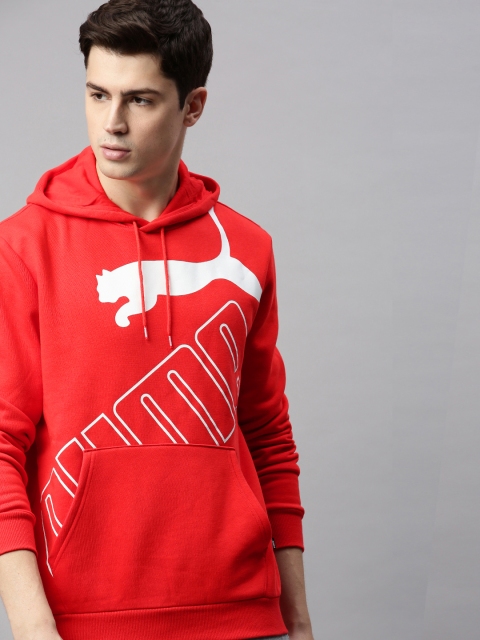Puma Men Red & White Printed Hooded Sweatshirt