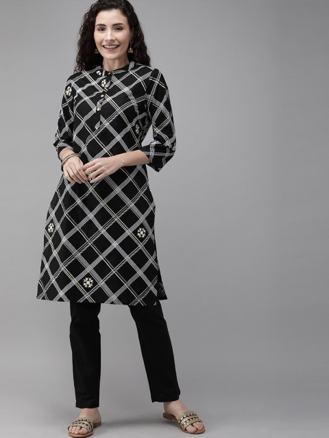 Anouk Women Black & White Printed Kurta with Trousers