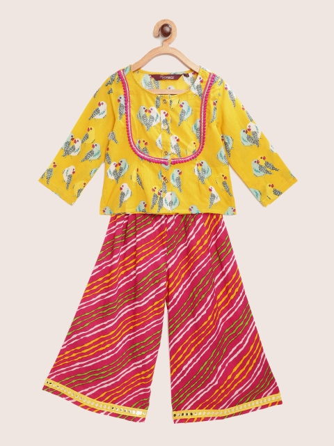 Sangria Girls Yellow & Pink Handloom Parrot Print Pure Cotton Top & Print Palazzos
Sangria Girls Yellow & Pink Handloom Parrot Print Pure Cotton Top & Print Palazzos
