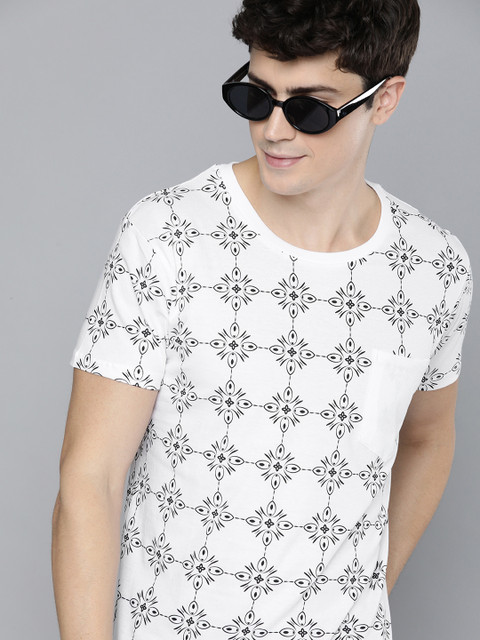 HERENOW Men White Black Ethnic Printed Round Neck Pure Cotton T-shirt with Pocket
HERENOW Men White Black Ethnic Printed Round Neck Pure Cotton T-shirt with Pocket