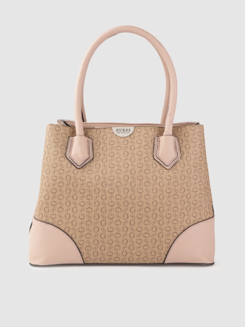 GUESS Brown Brand Logo Printed Handheld Bag