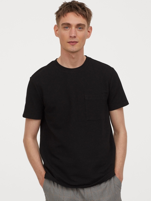 H&M Men Black Jacquard-Knit T-shirt