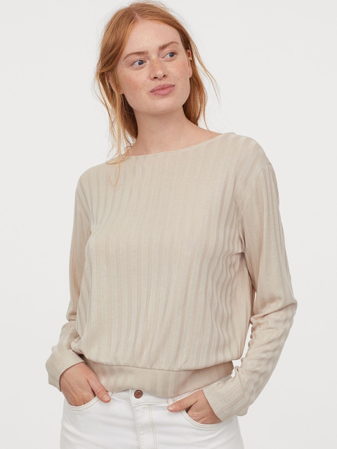 H&M Women Beige Crepe Tie-Hem Top