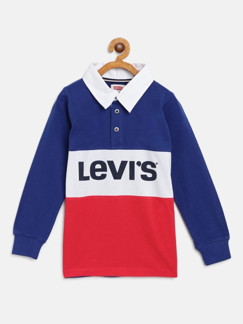 Levis Boys Navy Blue & Red Colourblocked Polo Collar T-shirt