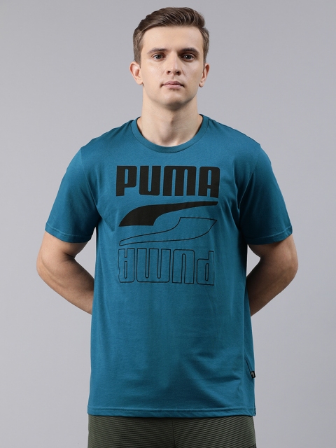 Puma Men Teal Blue Printed Round Neck Rebel Pure Cotton T-shirt