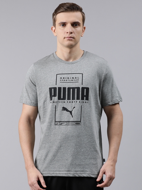 Puma Men Grey Printed Round Neck Box T-shirt