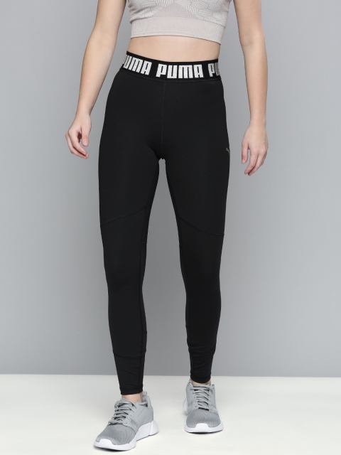 Puma Women Black Brand Logo Printed Train Favorite Elastic Tights