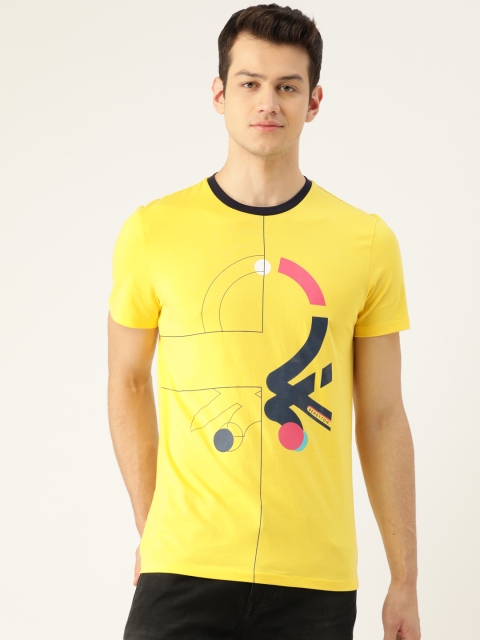 United Colors of Benetton Men Yellow Printed Round Neck T-shirt