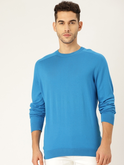 United Colors of Benetton Men Blue Solid Pullover Sweater