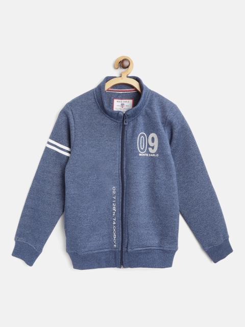 Monte Carlo Boys Blue Melange Effect Cotton Sweatshirt with Printed Detail