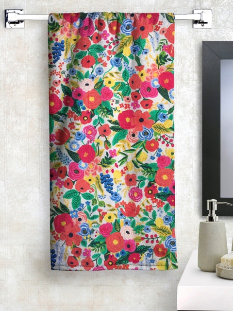 Athom Trendz Unisex Pink & White Floral Printed 300 GSM Bath Towel