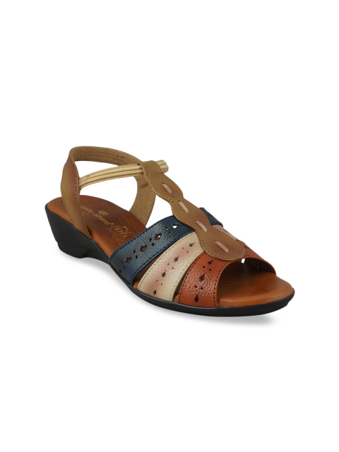 pelle albero Women Tan Brown & Black Colourblocked Leather Heels