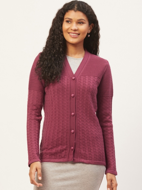 American Eye Women Magenta Self Design Cardigan