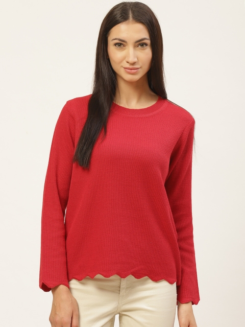 American Eye Women Red Solid Pullover Sweater