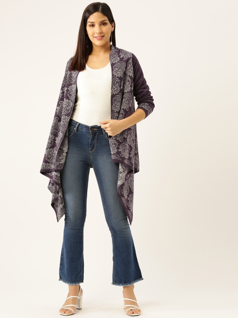 American Eye Women Aubergine & Grey Self Design Front-Open Asymmetric Longline Sweater, Purple
American Eye Women Aubergine & Grey Self Design Front-Open Asymmetric Longline Sweater, Purple