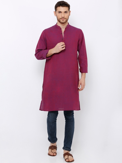 SALWAR STUDIO Men Magenta Solid Straight Kurta