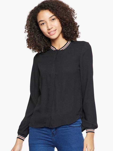 Madame Women Black Solid Shirt Style Top
