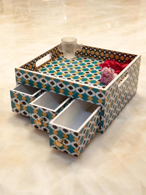 Tistabene Teal Green & White Printed Handcrafted Zukhti Organizer With Three Drawers
Tistabene Teal Green & White Printed Handcrafted Zukhti Organizer With Three Drawers