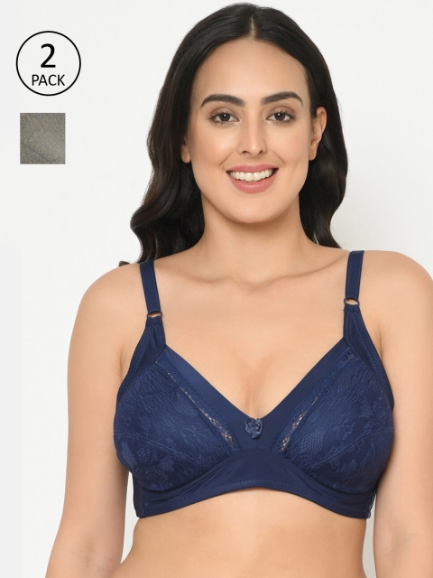 Curvy Love Pack of 2 Non Padded Plus Size Everyday Lace Bras CL-1274, Blue