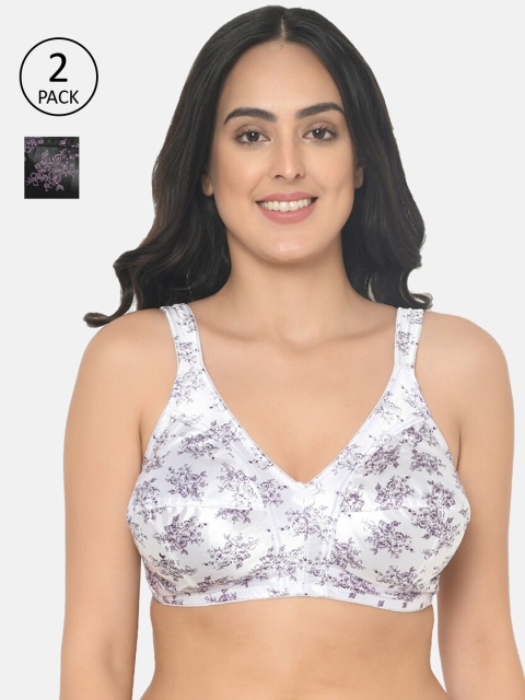 Curvy Love Pack of 2 Non Padded Plus Size Everyday Lace Bras CL-07, White