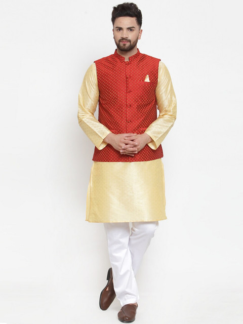NEUDIS Men Beige & Red Solid Kurta Set
NEUDIS Men Beige & Red Solid Kurta Set