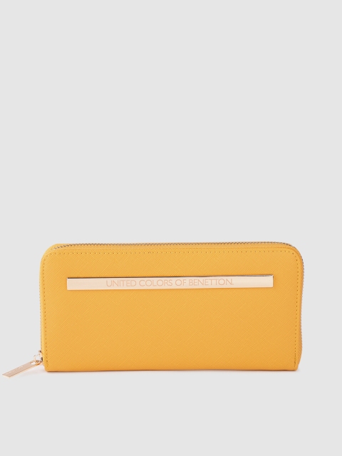 United Colors of Benetton Women Mustard Yellow Solid Zip Around Wallet