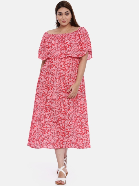 The Pink Moon Women Red & White Printed A-Line Dress