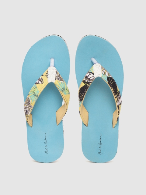Mast & Harbour Women Yellow & Blue Printed Thong Flip-Flops
